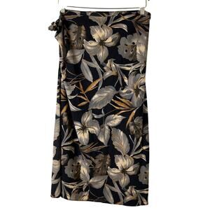 OS Miraclesuit Tropical Floral Wrap Cover-Up Black Tie Waist Swim Sarong Skirt